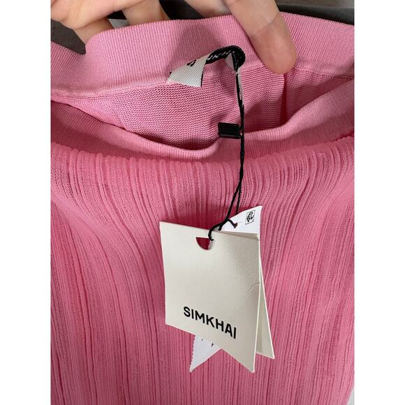 Simkhai Kelso Knit Midi Skirt Gauze Ruffle Hem Statement Elegant Candy Pink Sz S - Picture 13 of 14